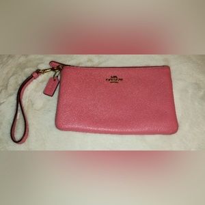 Coach Cotton Candy Pink Wristlet Polished Pebble Leather Zip